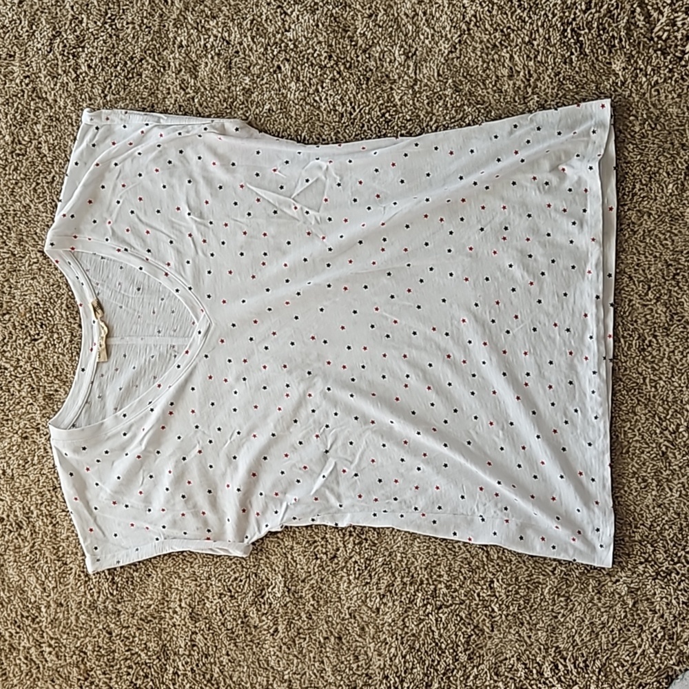 White T shirt with red and blue stars, size L, Christian Siriano